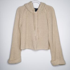 Daytrip Womens Sweater Hoodie Size Small Beige Cropped Chunky Boho